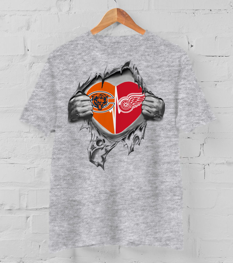 Chicago Bears And Detroit Red Wings Heart T-Shirt