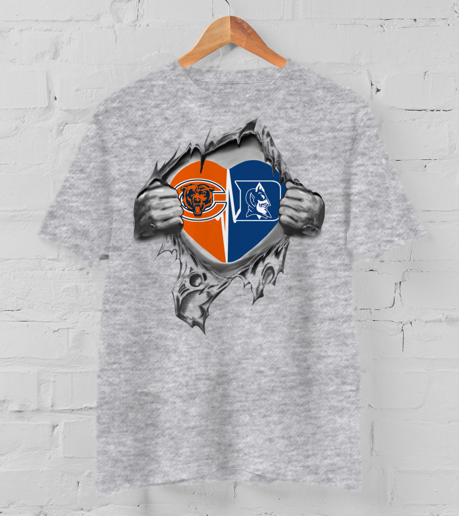 Bears And Duke Blue Devils Heart Torn Open T-Shirt