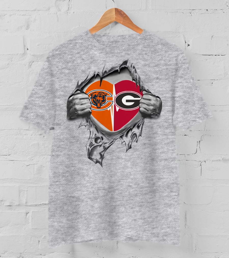 Bears Georgia Bulldogs Heart Logo With Torn Hands T-Shirt