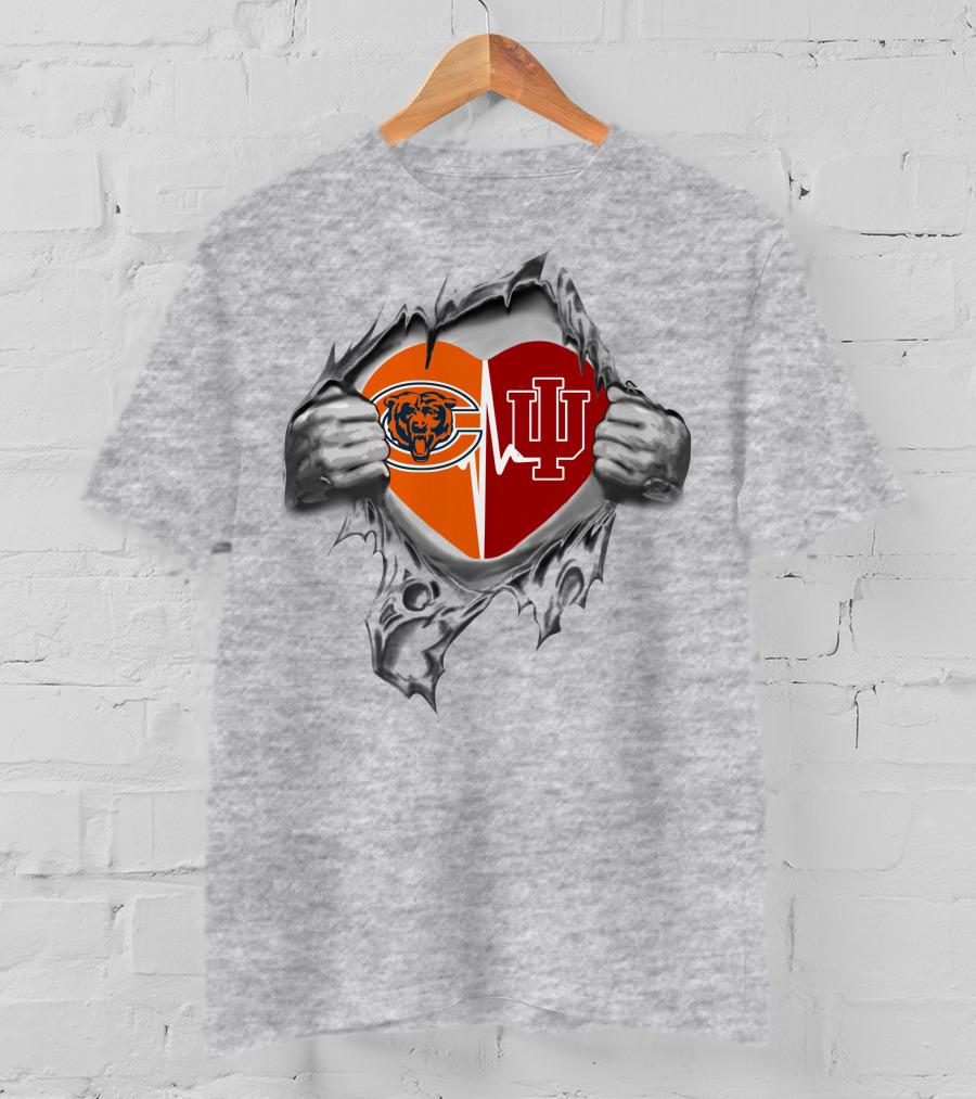 Bears Indiana Hoosiers Heart With Chicago Bears And Indiana University T-Shirt