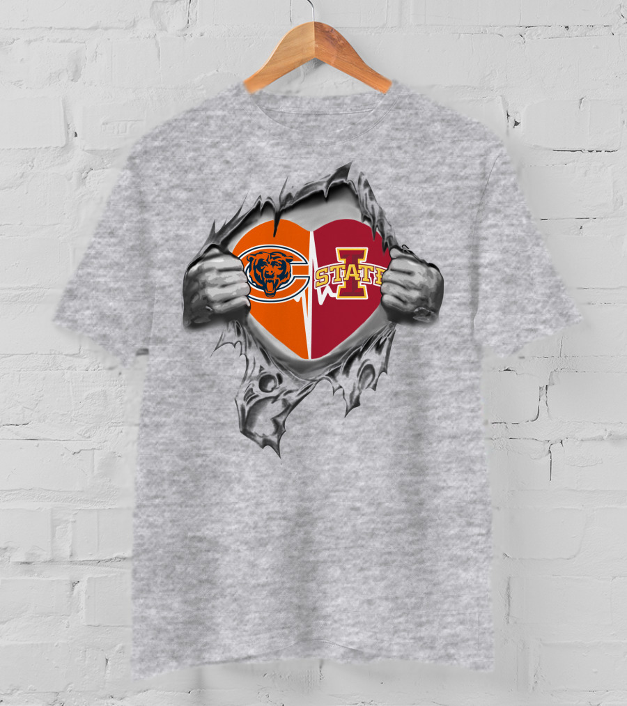 Chicago Bears Iowa State Cyclones Heart Logo Blend T-Shirt