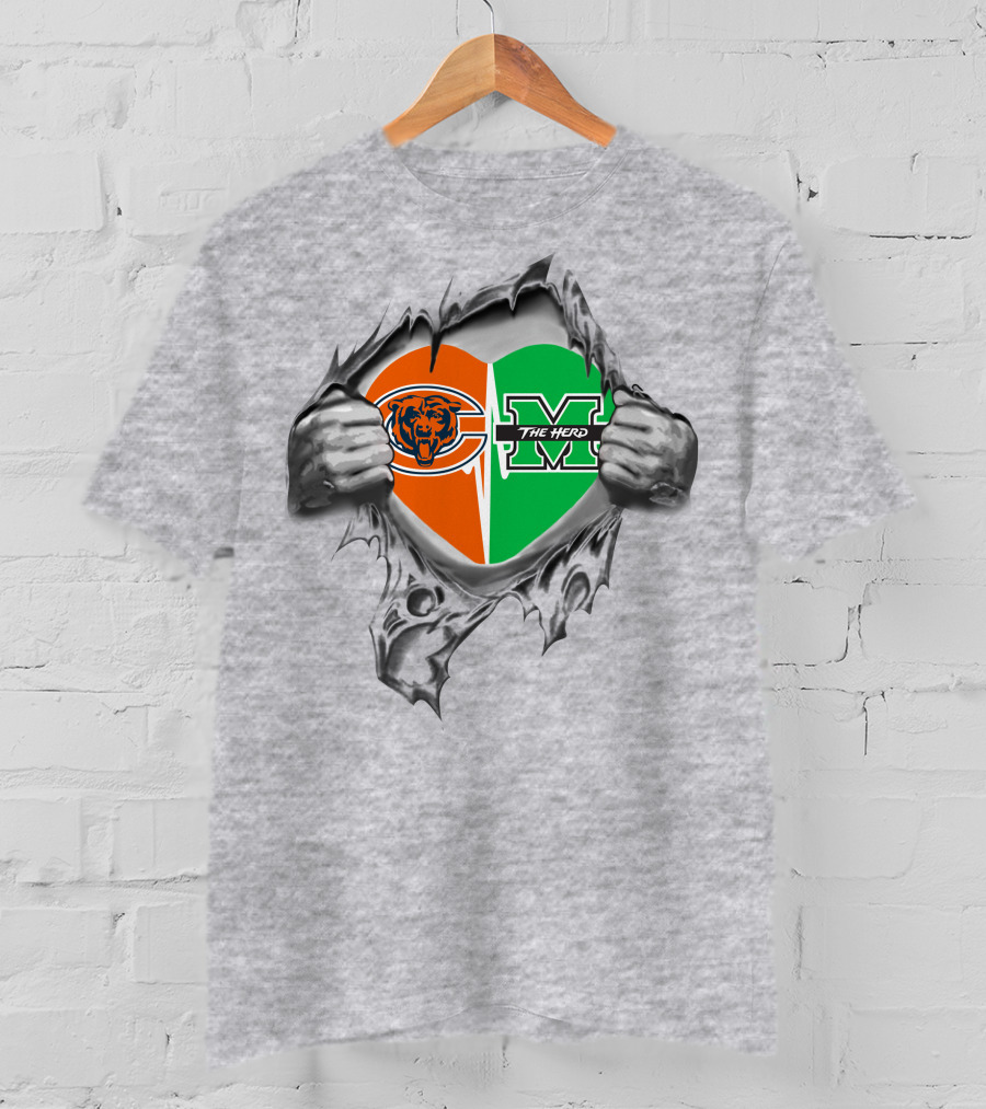 Bears Thundering Herd Heart Logo Breakthrough T-Shirt
