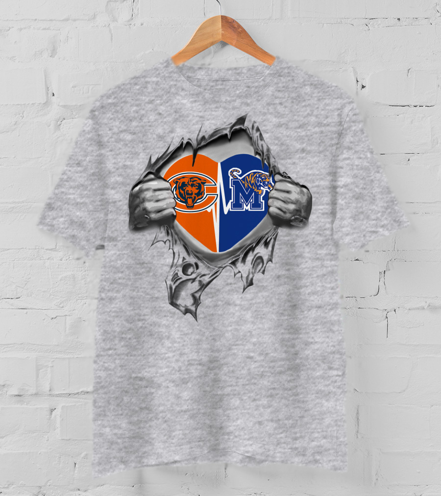 Bears Memphis Tigers Heart Logo Dual Team Pride T-Shirt