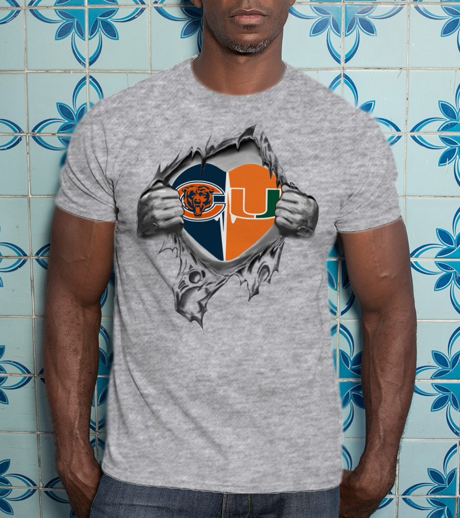 Bears Miami Hurricanes Heart Logo Peel T-Shirt