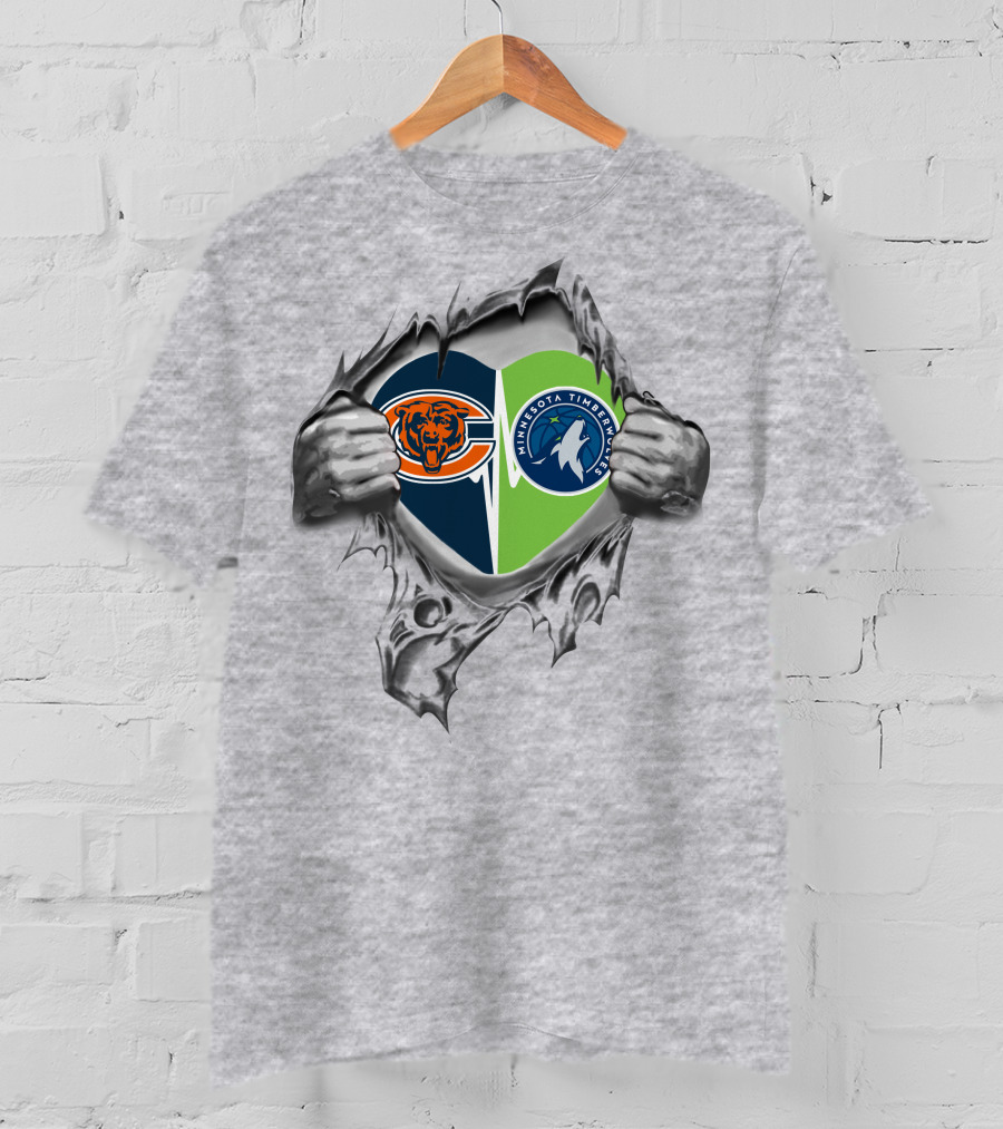 Bears Minnesota Timberwolves Heart Logo Tearing T-Shirt