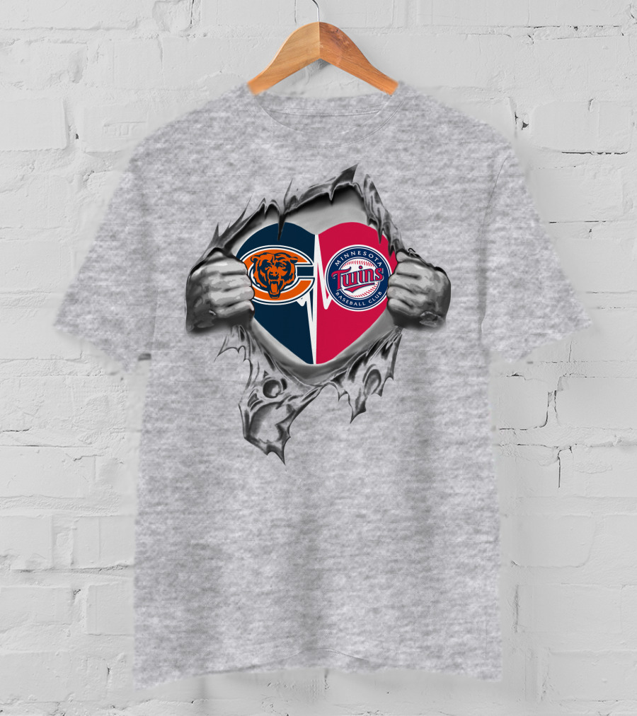 Bears Minnesota Twins Heart Logo Torn T-Shirt