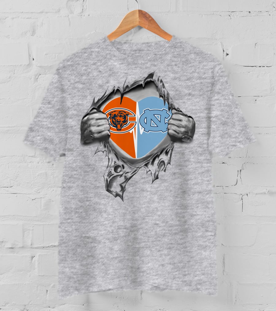 Bears North Carolina Tar Heels Heart Chicago Unc Logo Fan Passion T-Shirt