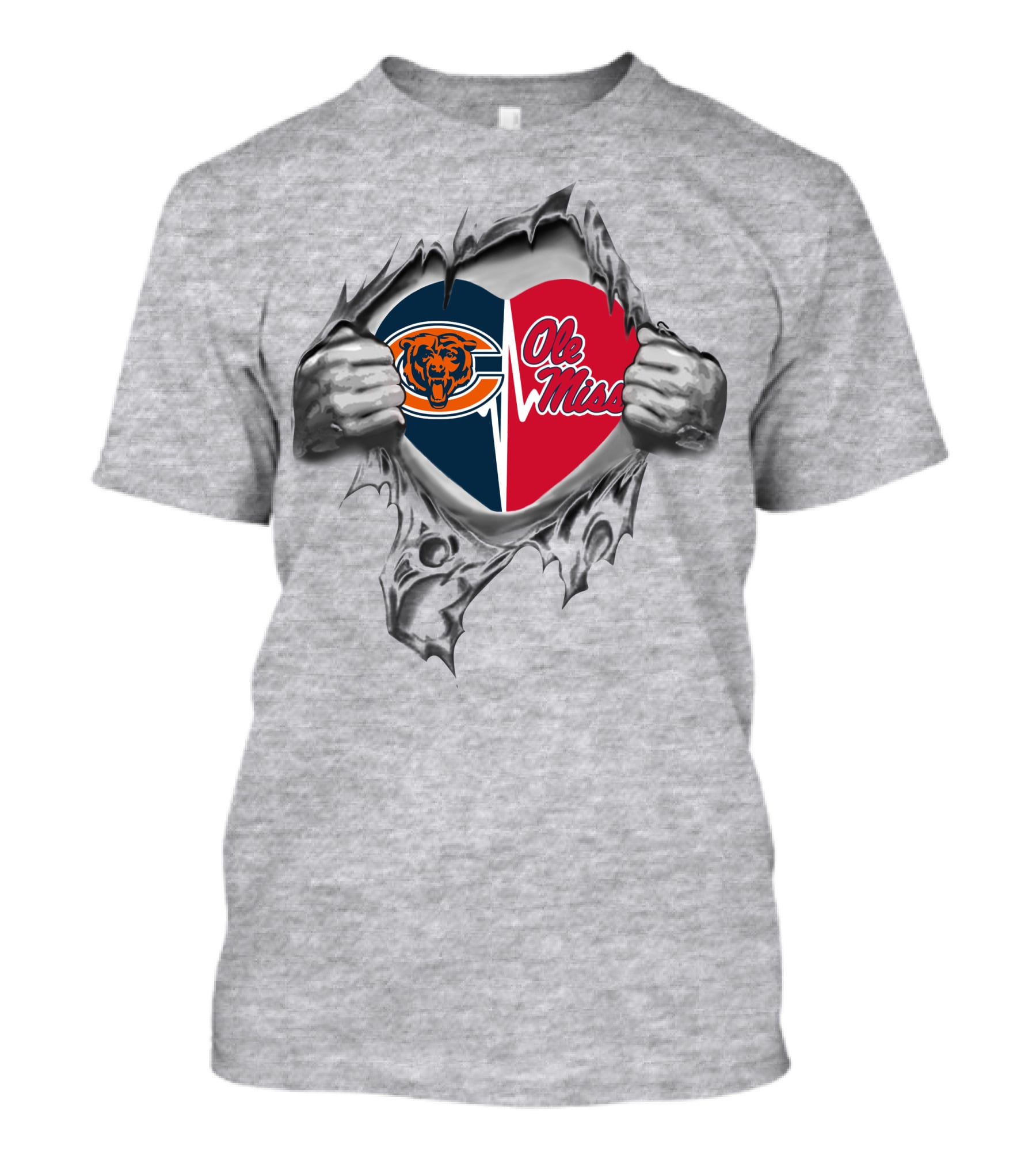 Bears Ole Miss Heart Logo Split With Ripped T-Shirt
