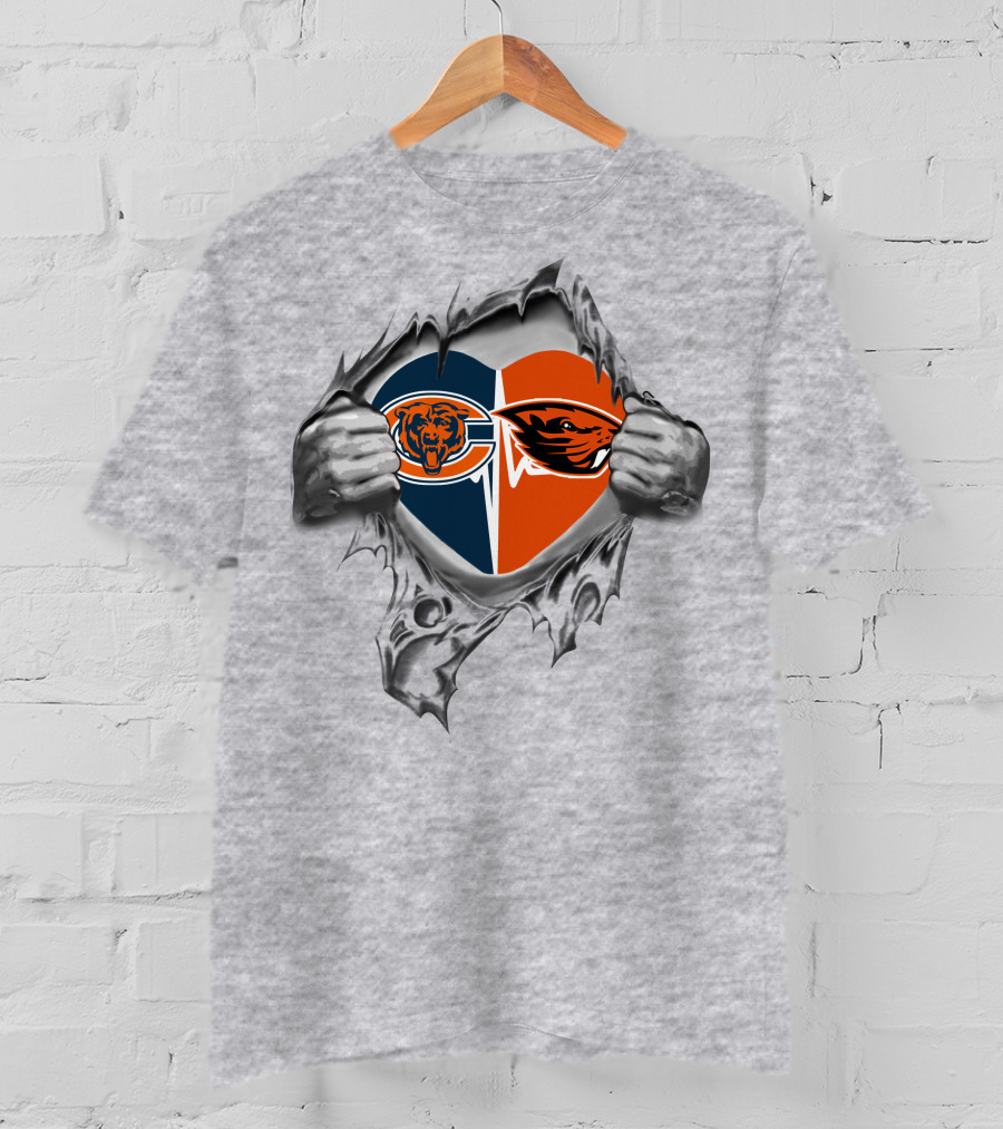 Bears Oregon State Beavers Heart Dual Logo Symbol T-Shirt