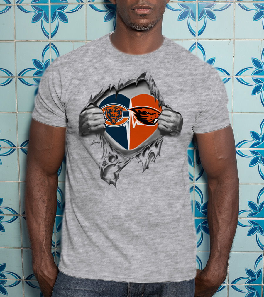 Bears Oregon State Beavers Heart Dual Logo Symbol T-Shirt