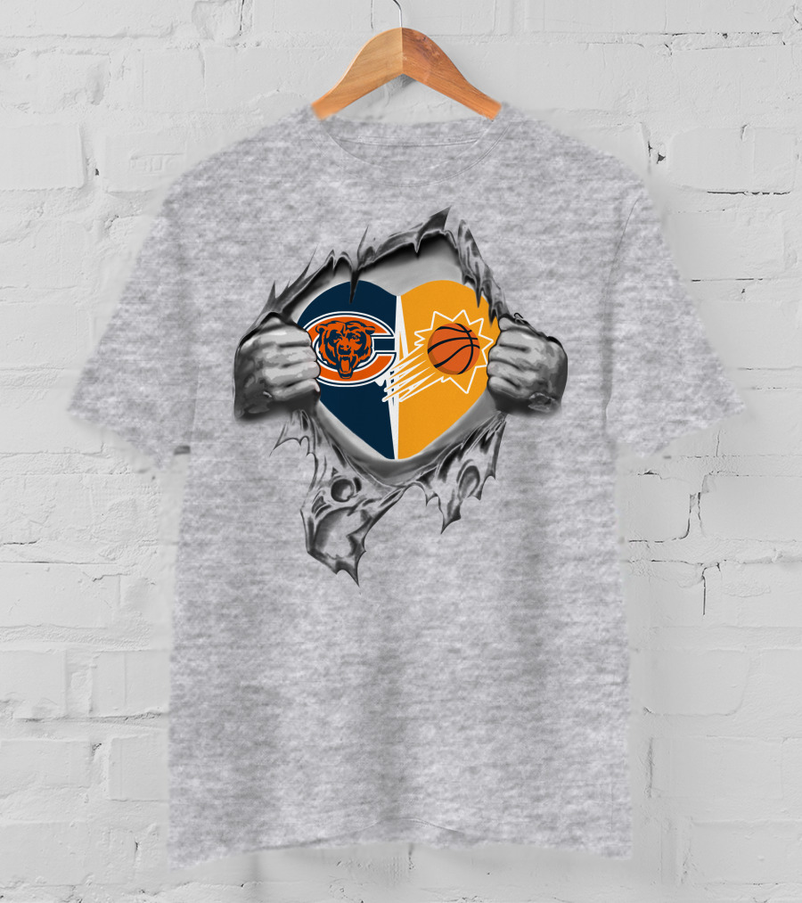 Bears Phoenix Suns Heart Logo Combination With Hands Peeling Back Fabric T-Shirt