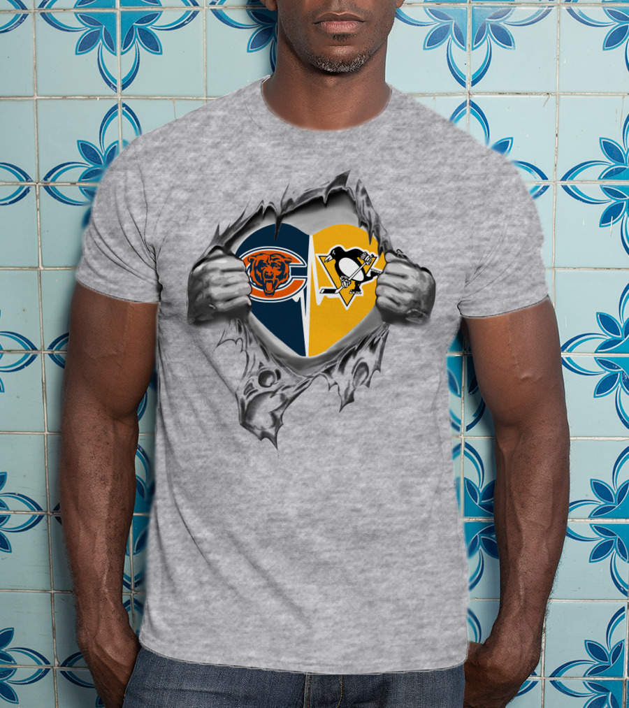 Bears Pittsburgh Penguins Heart Logo Ripped T-Shirt