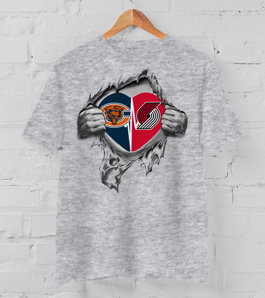 Bears Portland Trail Blazers Heart Design With Logos T-Shirt