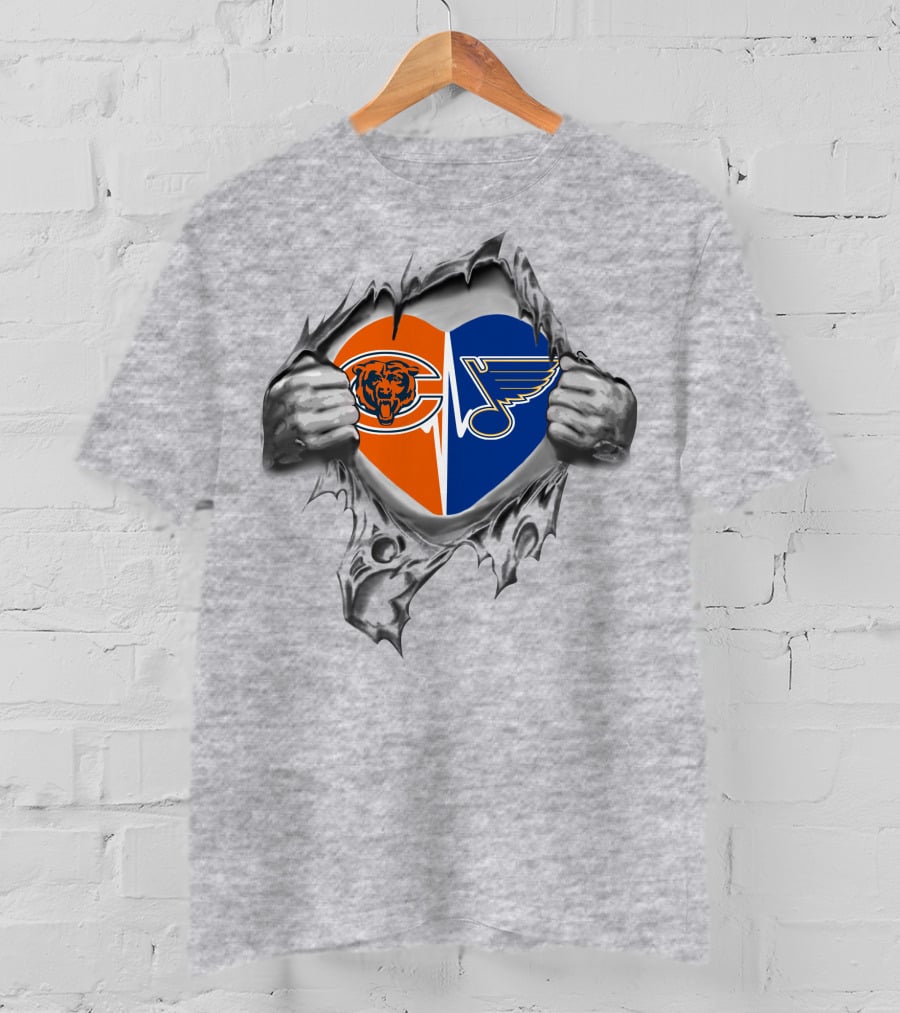 Bears St Louis Blues Heart Symbol Split T-Shirt