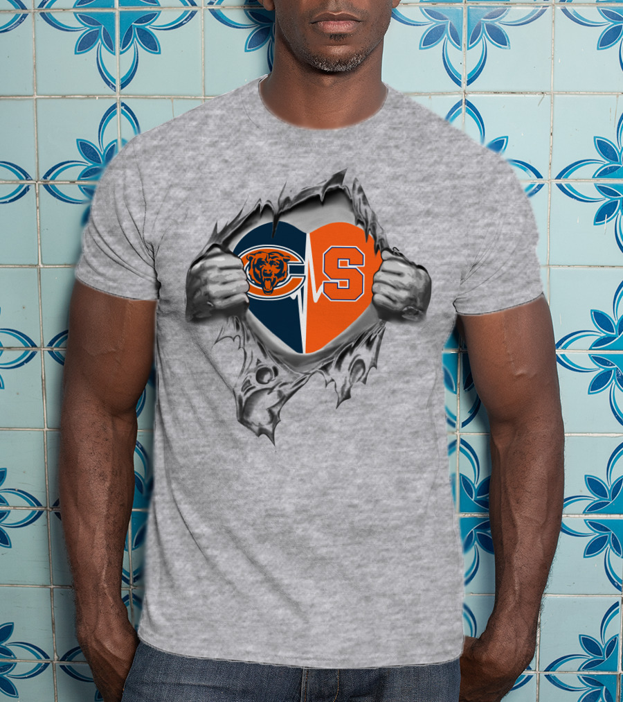 Syracuse Orange Bears Heart Symbol With Hands And Torn T-Shirt