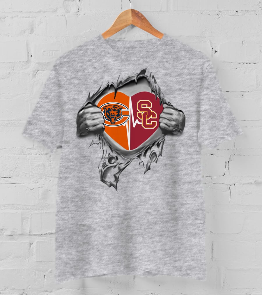 Bears Usc Trojans Heart Logo Split T-Shirt