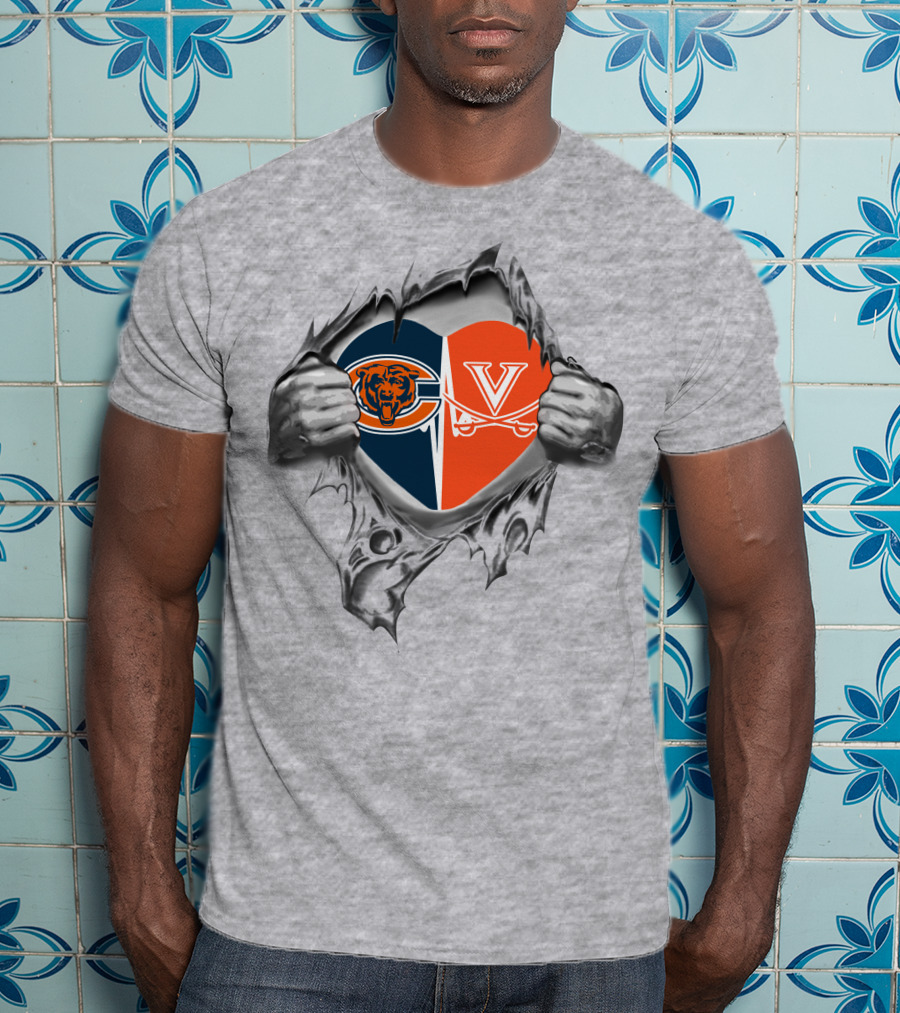 Bears Virginia Cavaliers Heart Logo Peeking Through Torn T-Shirt
