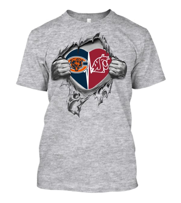 Bears Washington State Cougars Heart Logo Split Fan Pride T-Shirt