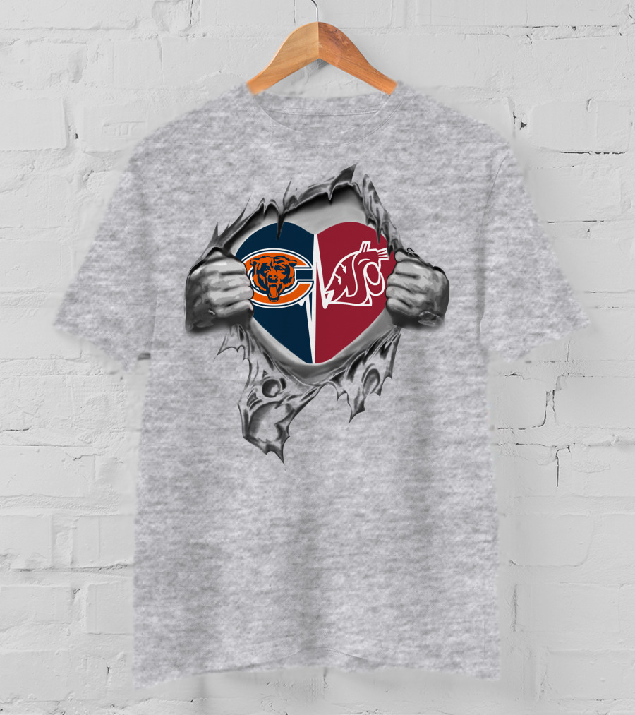 Bears Washington State Cougars Heart Logo Split Fan Pride T-Shirt