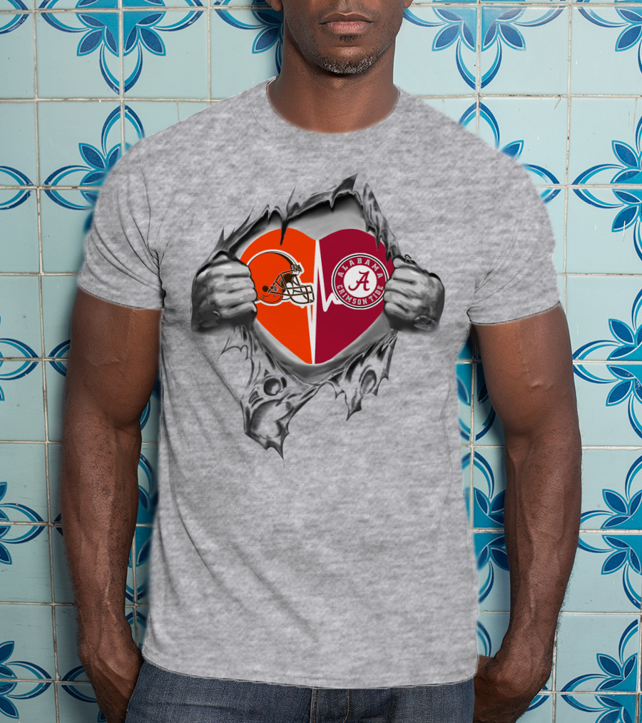 Cleveland Browns Alabama Crimson Tide Heart Symbol With Torn Jersey T-Shirt