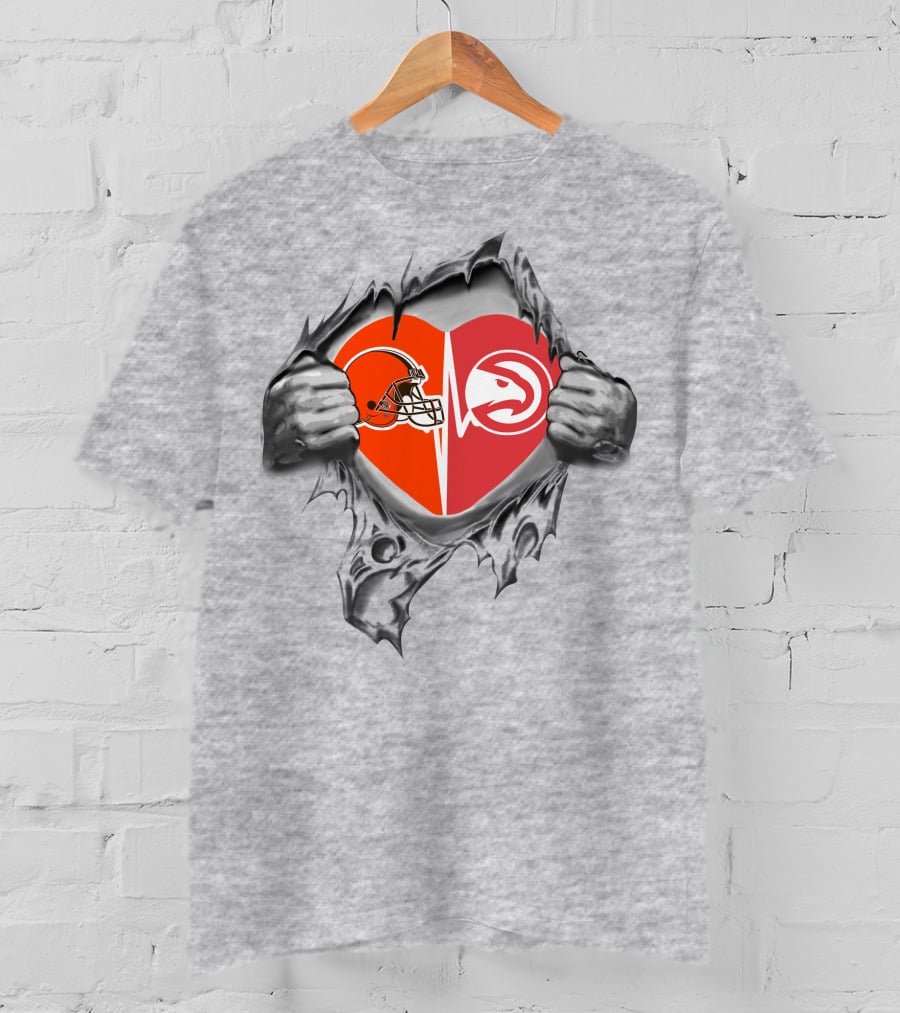 Browns Atlanta Hawks Heart Logo Passion Football Basketball Fan Pride T-Shirt