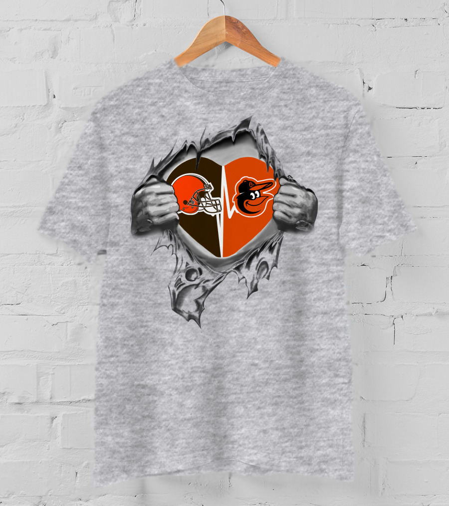 Browns Baltimore Orioles Heart Division With Logo Emblems T-Shirt