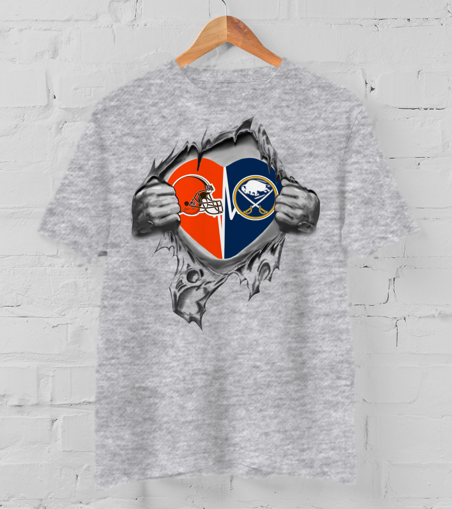 Browns Buffalo Sabres Heart Logo Tear T-Shirt