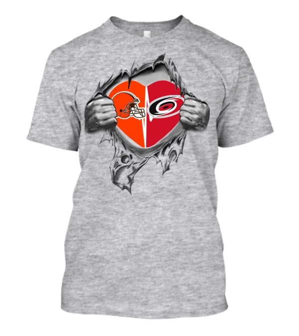 Browns Carolina Hurricanes Heart Hands Logo Football Hockey Fan Passion T-Shirt