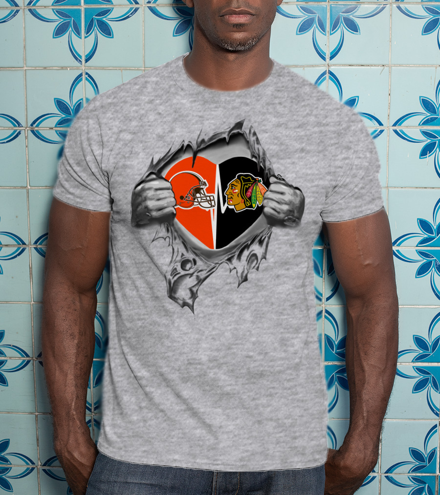 Browns Chicago Blackhawks Heart Logo Torn T-Shirt