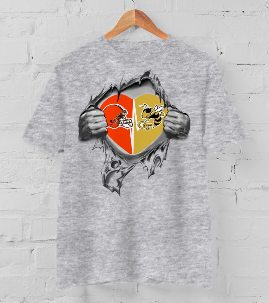 Cleveland Browns Georgia Tech Yellow Jackets Heart Logo Fusion T-Shirt