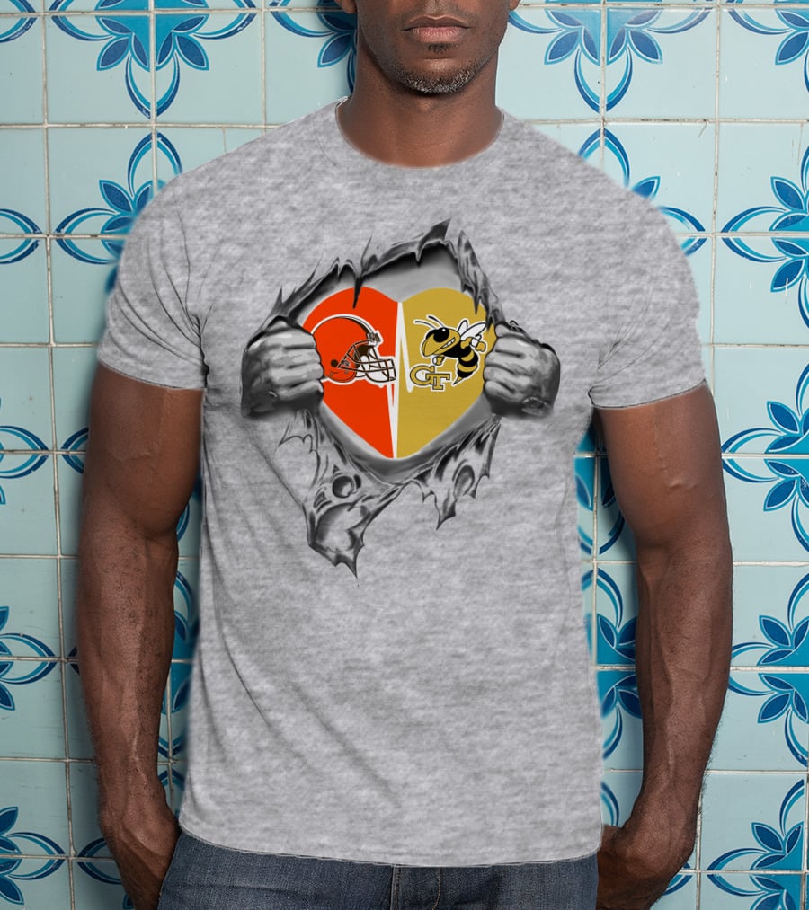 Cleveland Browns Georgia Tech Yellow Jackets Heart Logo Fusion T-Shirt