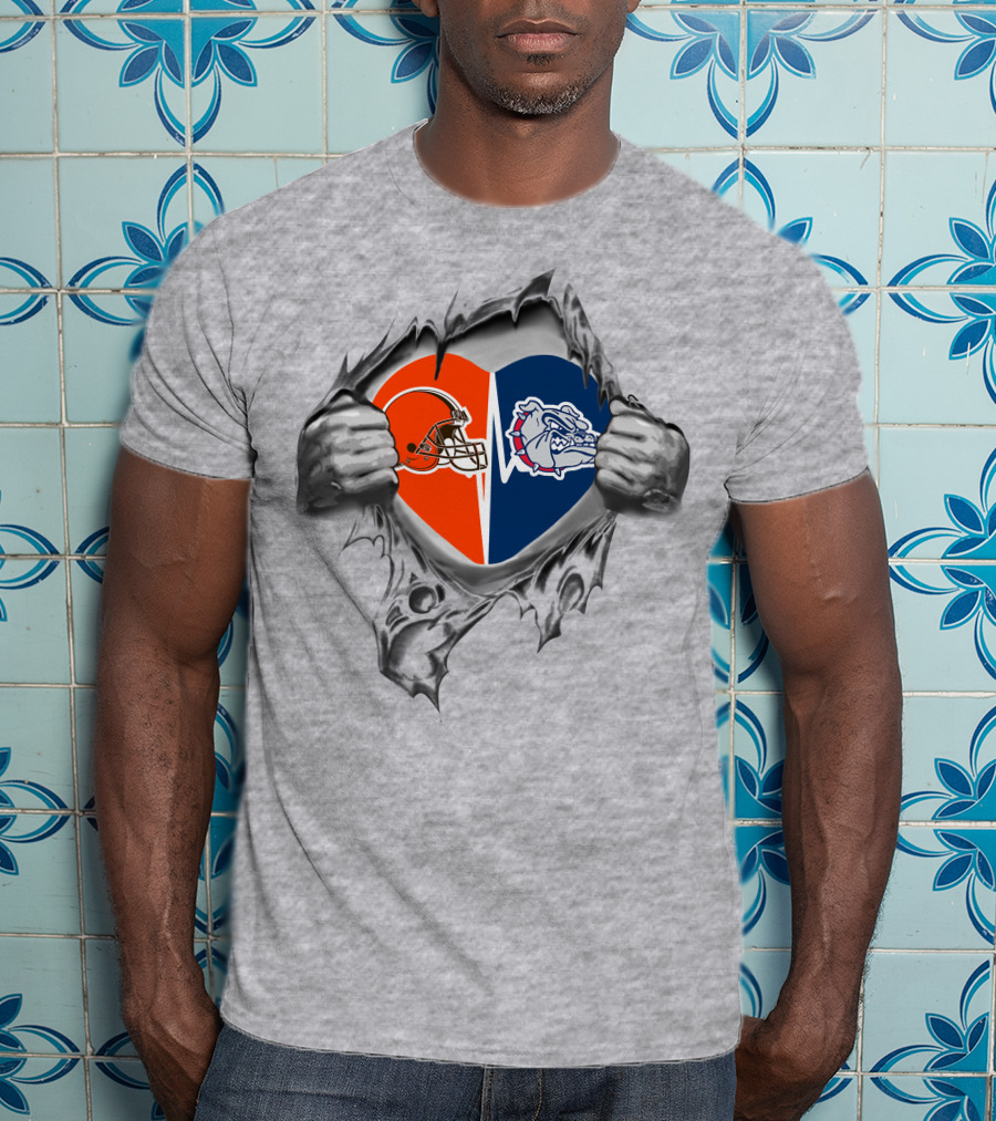 Browns Gonzaga Bulldogs Heart Torn Logo Fusion T-Shirt