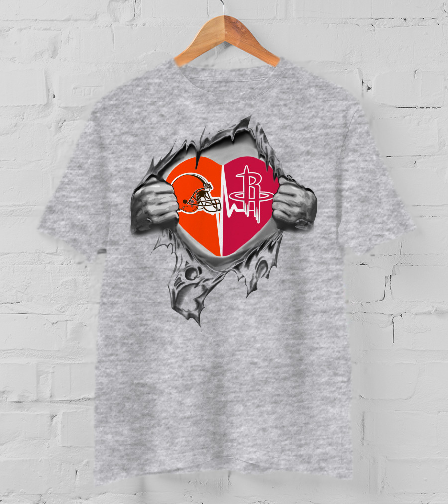 Browns Houston Rockets Heart Torn Open Passion T-Shirt