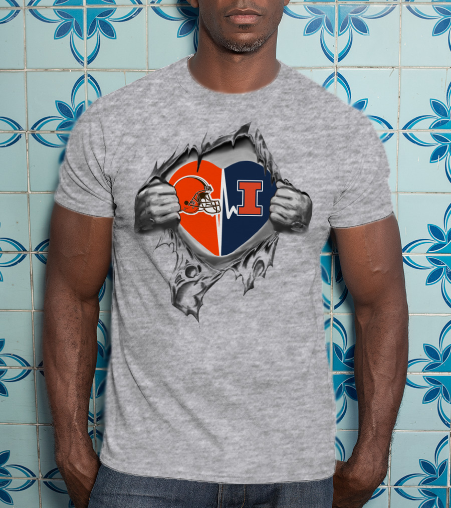 Browns Illinois Fighting Illini Heart Helmet Logo T-Shirt