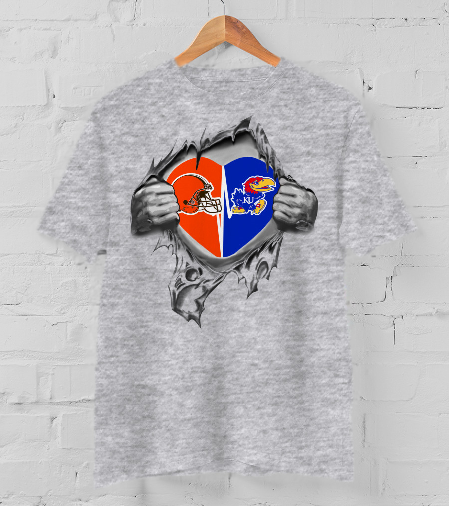 Browns Kansas Jayhawks Heart Split T-Shirt
