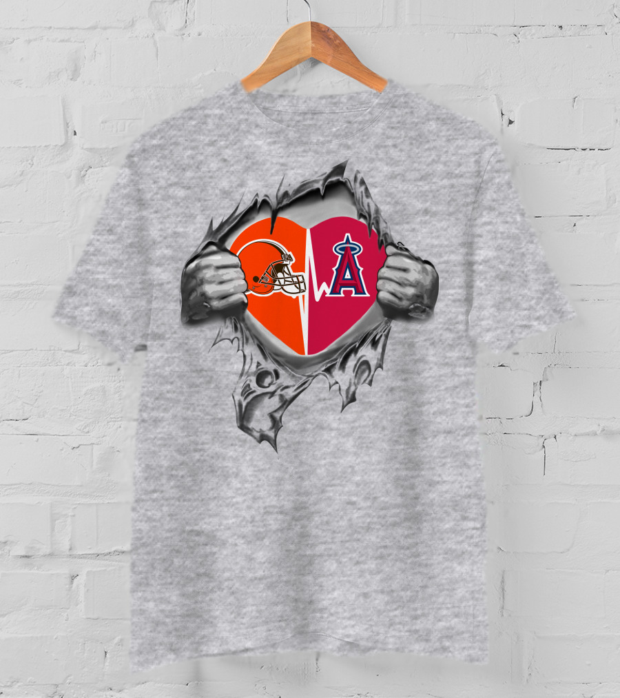 Browns And Los Angeles Angels Heartbeat T-Shirt