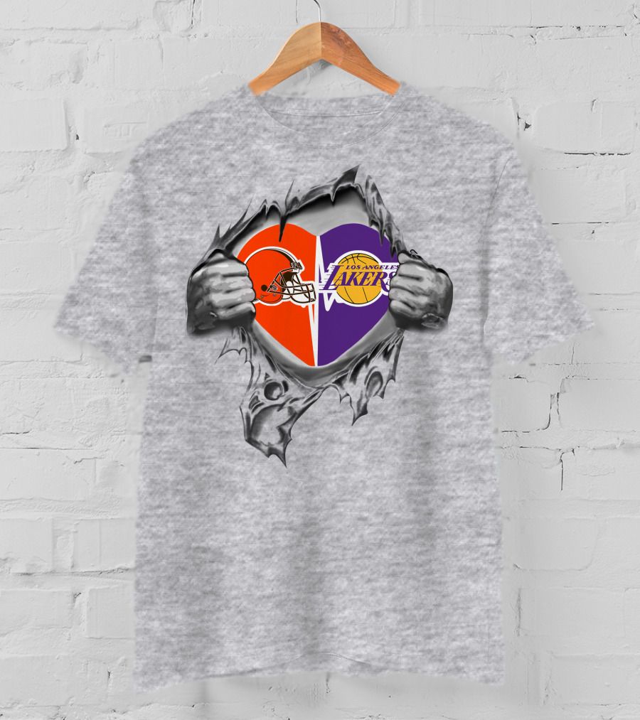 Browns Los Angeles Lakers Heartbeat Football Helmet Purple Basketball T-Shirt
