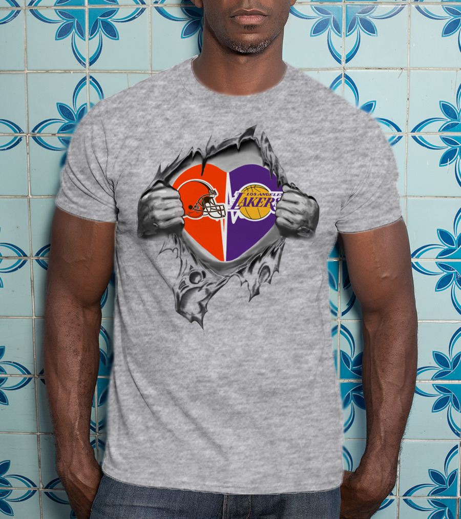 Browns Los Angeles Lakers Heartbeat Football Helmet Purple Basketball T-Shirt