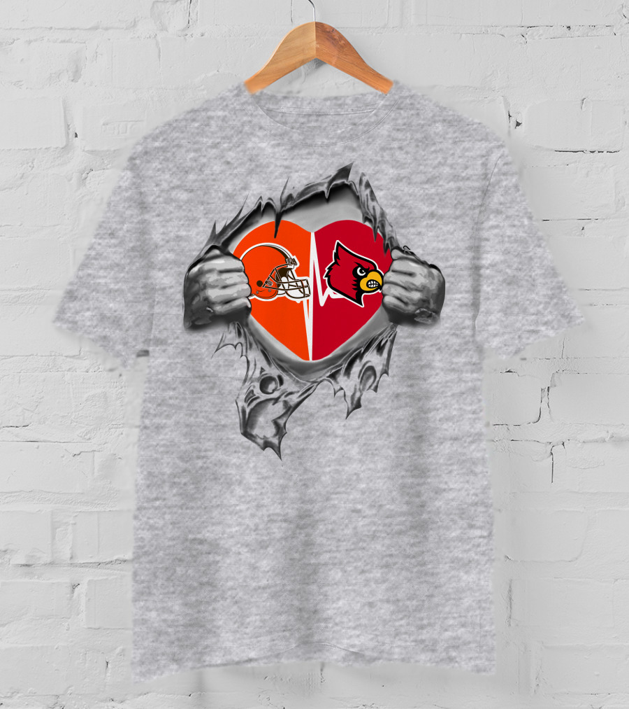 Browns Louisville Cardinals Heart Helmet T-Shirt