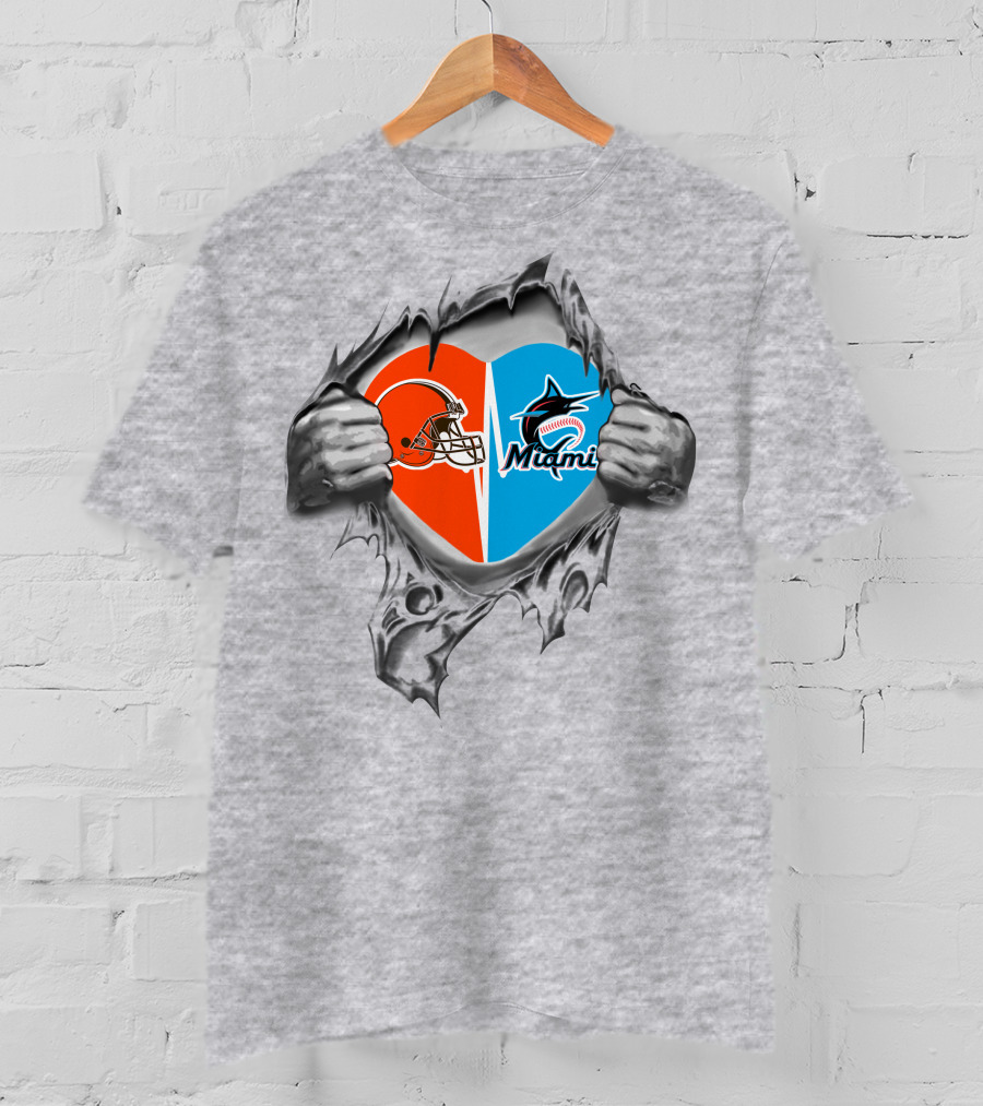 Browns Miami Marlins Heart Logo Reveal T-Shirt