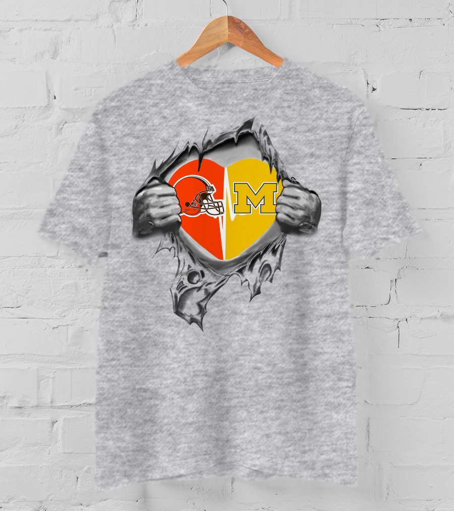 Browns Michigan Wolverines Heart Logo Ripped T-Shirt
