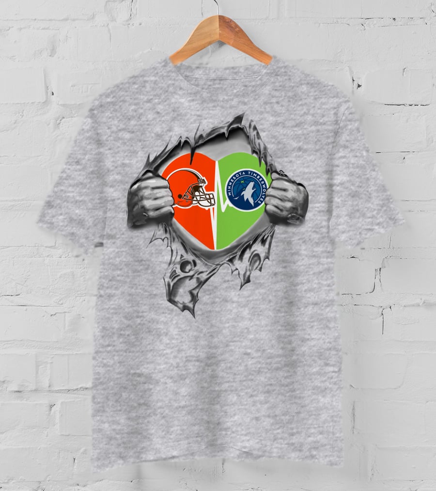 Browns Minnesota Timberwolves Heart Logo Ripped Skin T-Shirt