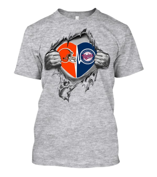 Browns Minnesota Twins Heart Helmet Baseball Club Tear T-Shirt