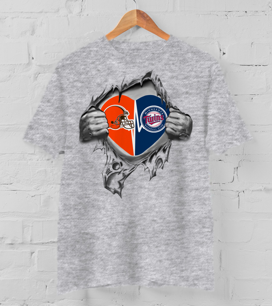 Browns Minnesota Twins Heart Helmet Baseball Club Tear T-Shirt