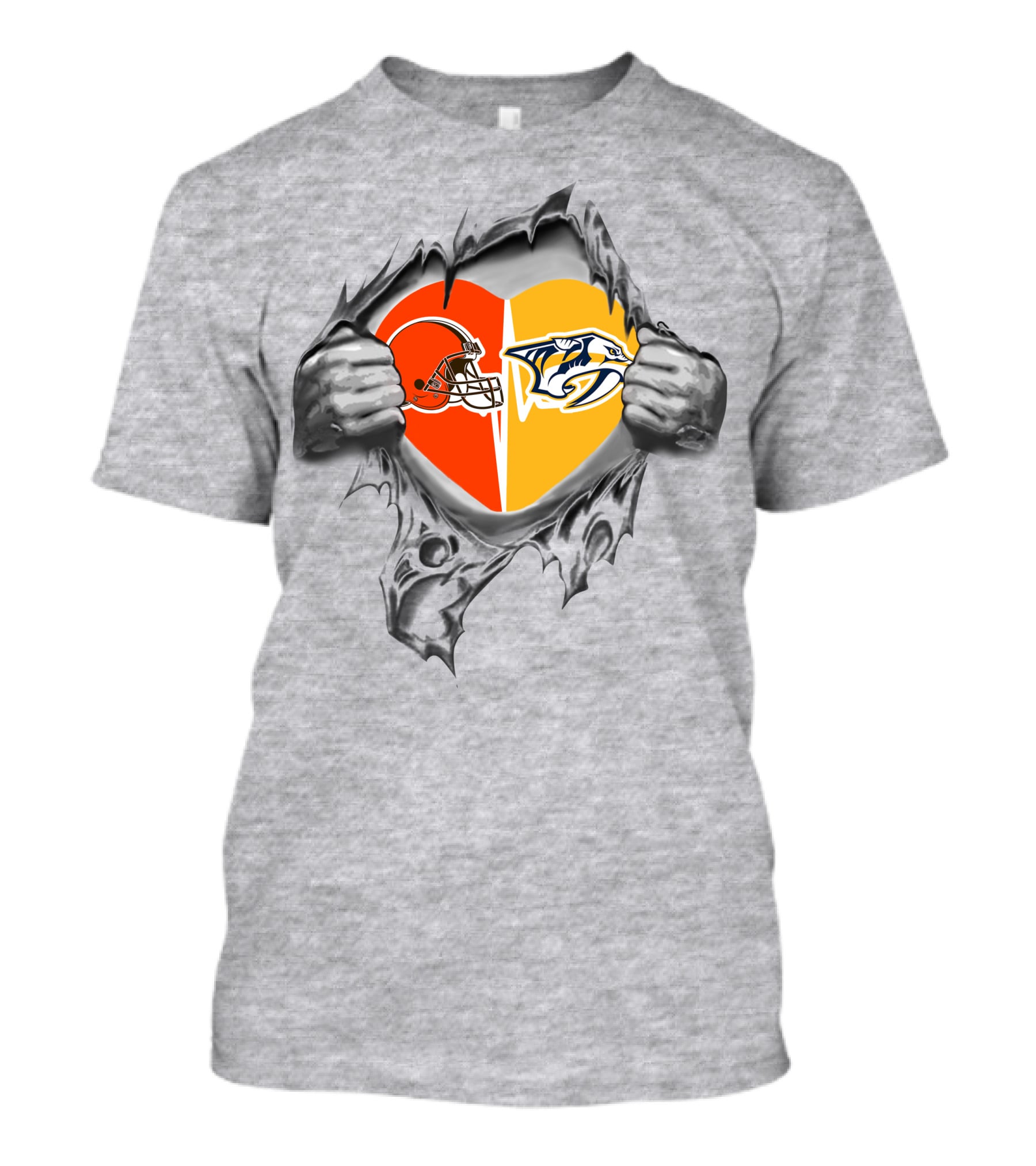 Cleveland Browns Nashville Predators Heart Logo Tearing T-Shirt