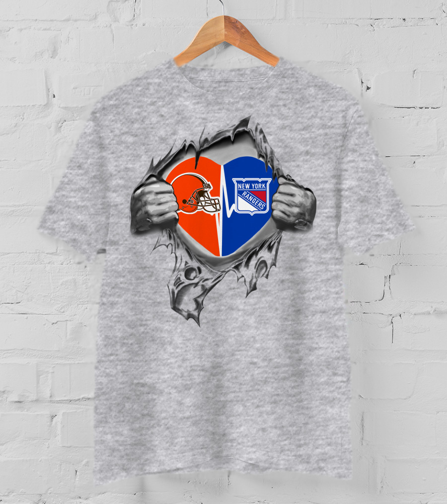 Browns New York Rangers Helmet Heart T-Shirt