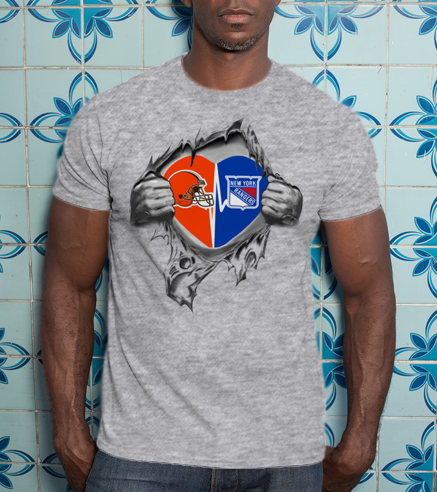 Browns New York Rangers Helmet Heart T-Shirt