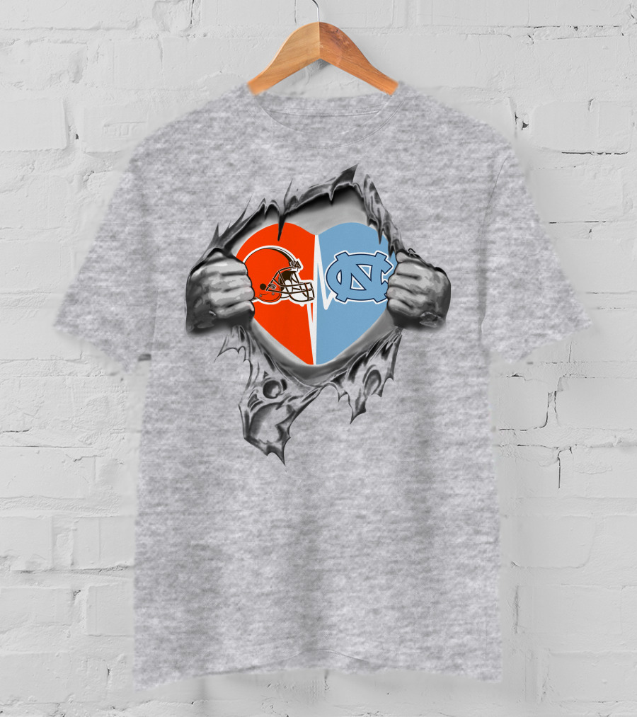 Browns North Carolina Tar Heels Heart Symbol Fusion T-Shirt