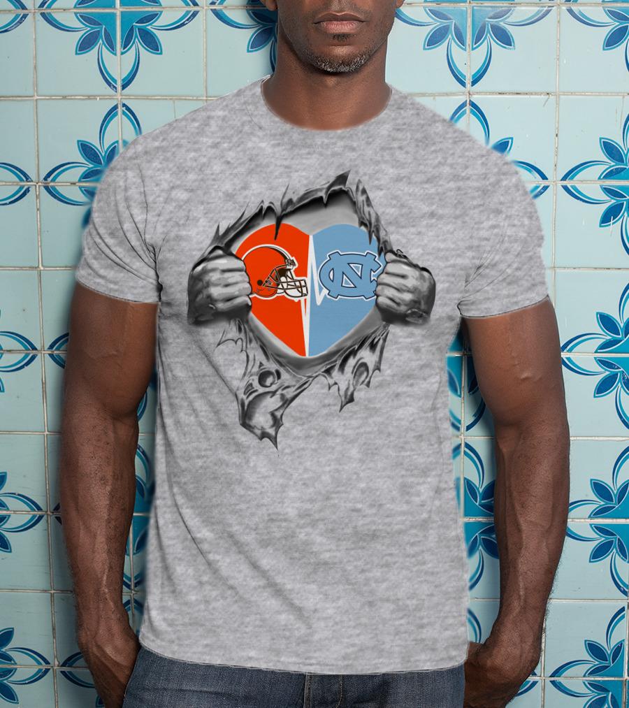 Browns North Carolina Tar Heels Heart Symbol Fusion T-Shirt