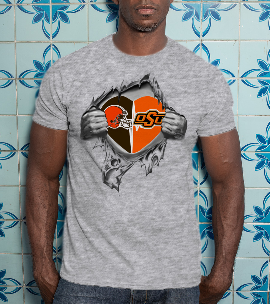 Browns Oklahoma State Cowboys Heart With Teams And Logos T-Shirt